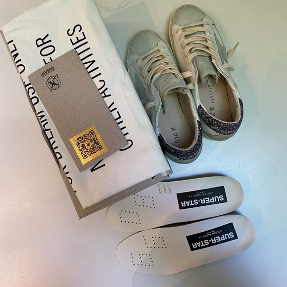 Golden Goose Superstar Sneaker White Leather/Ice/Gray/Glitter sz 36 New in Box - Picture 10 of 14